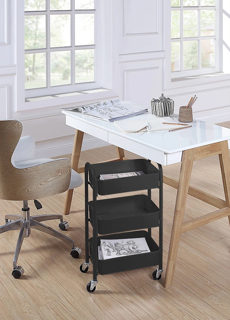 SunnyPoint Compact 3-Tier Metal Rolling Cart