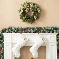 Glitzhome® 24" Cypress Leaves & Pinecone Wreath with Ribbon & Bow