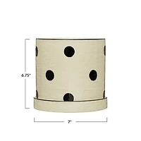 Hello Honey® 7" Black and Ivory Textured Stoneware Planter with Polka Dots and Saucer