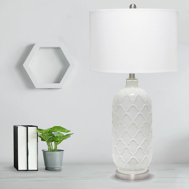 Lalia Home 30" Argyle Classic White Table Lamp with Fabric Shade