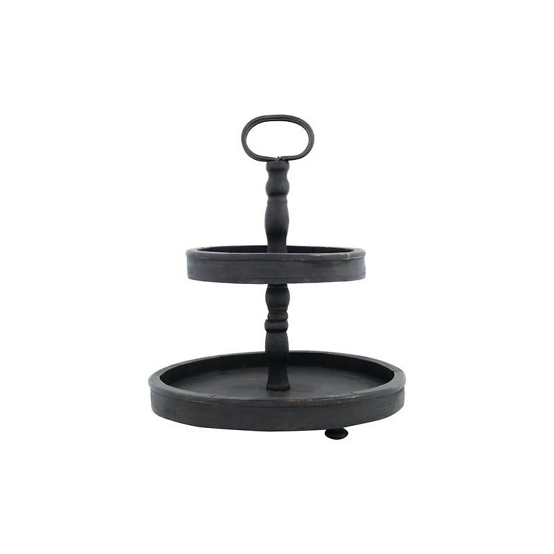 Hello Honey® 18.5" Distressed Black Wood 2-Tier Tray