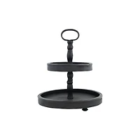 Hello Honey® 18.5" Distressed Black Wood 2-Tier Tray