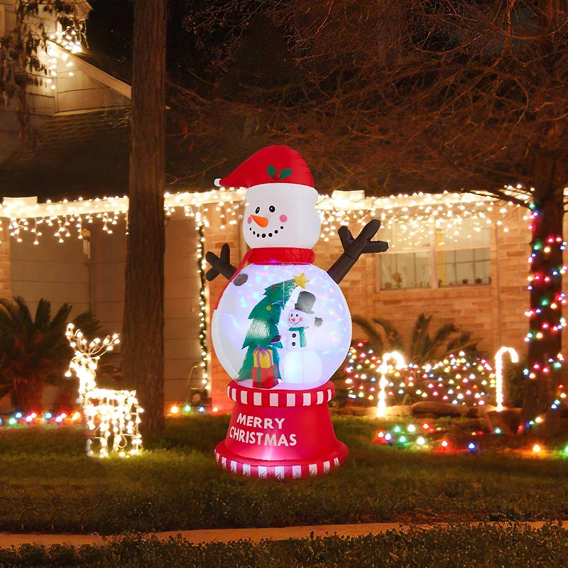 Glitzhome® 8FT Lighted Inflatable Snowman Globe Scene Decor