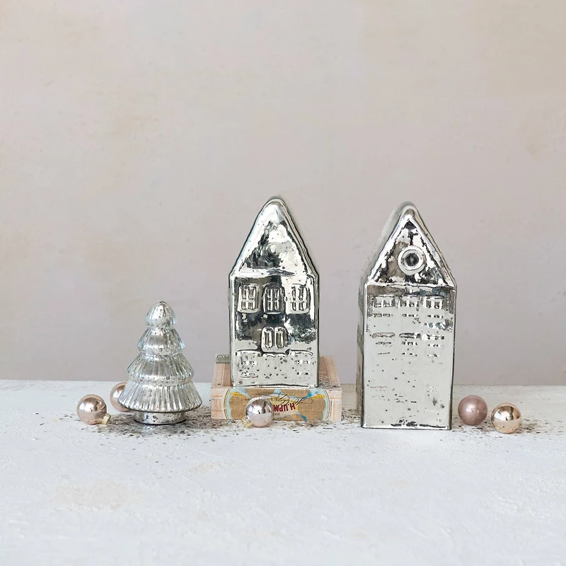 Hello Honey® 10" Silver Tall Mercury Glass House Decoration