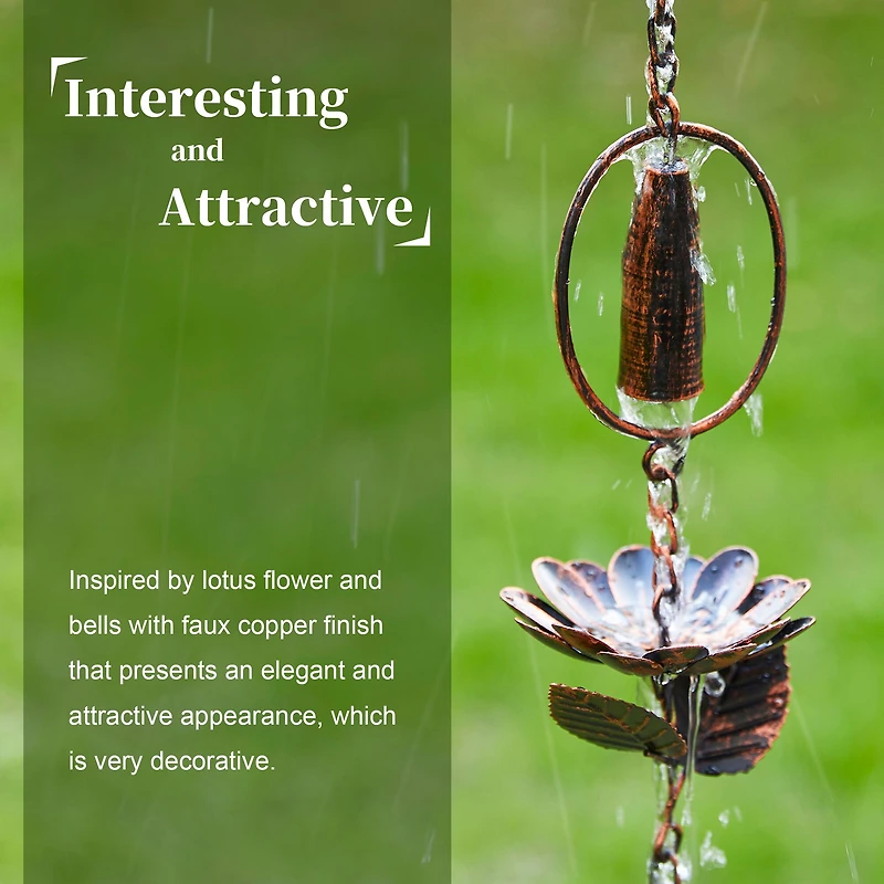 Glitzhome® 8.5ft. Faux Copper Lotus Flower & Bell Rain Chain