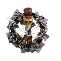 24" Halloween Skull in Plaid Mesh Wreath