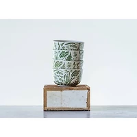 Hello Honey® White Hand Stamped & Embossed Green Pattern Stoneware Bowl Set