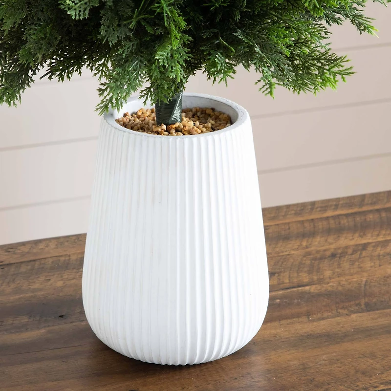 3ft. UV-Resistant Cedar Tree in Decorative White Planter
