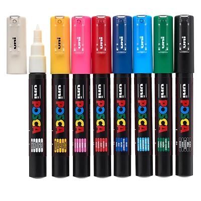 Uni Posca PC-1M 8 Color Extra-Fine Tapered Tip Paint Marker Set