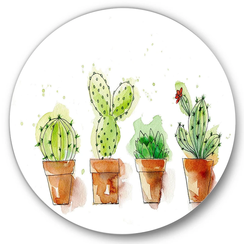 Designart - Cacti In Ceramic Pots In Gentle Tones I