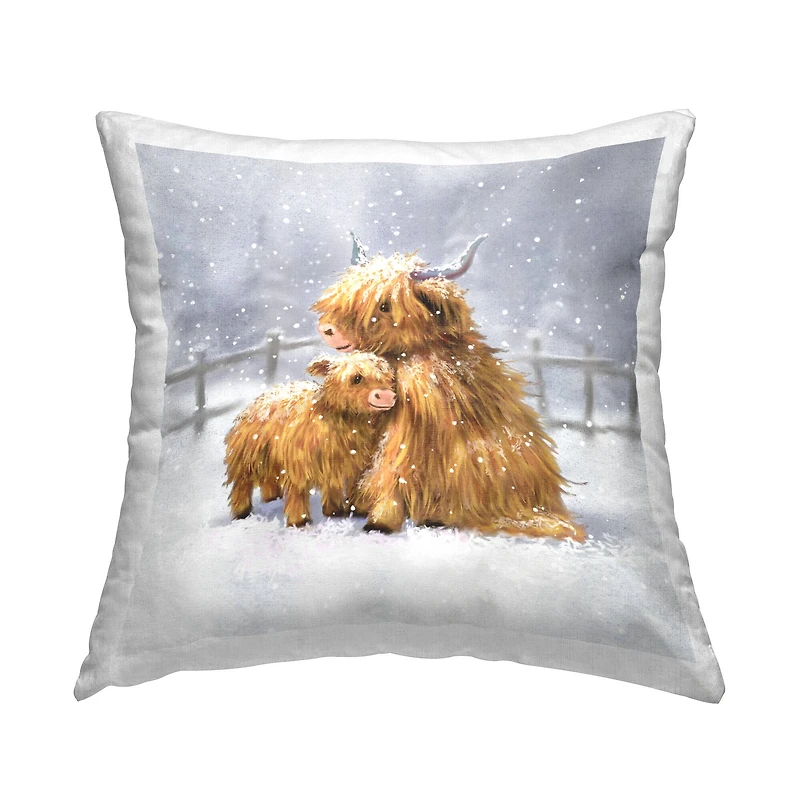 Stupell Industries Cuddling Cattle Snowflakes Farm Throw Pillow
