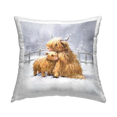 Stupell Industries Cuddling Cattle Snowflakes Farm Throw Pillow