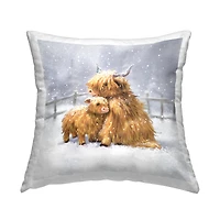 Stupell Industries Cuddling Cattle Snowflakes Farm Throw Pillow