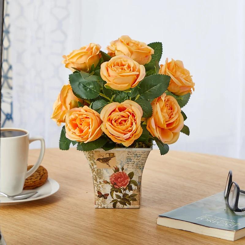 11" Orange Roses in Floral Vase