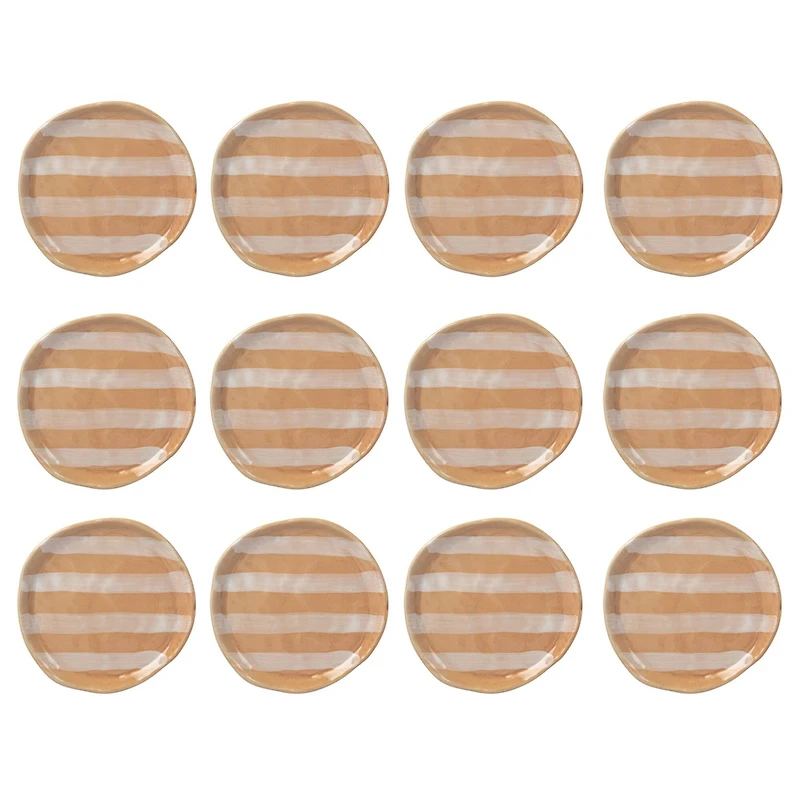 Hello Honey® 6" Brown & White Striped Hand-Painted Stoneware Plate, 12ct.