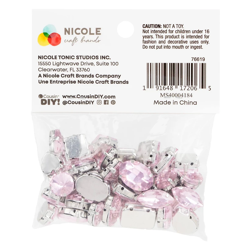 CousinDIY Silver Light Rose Glass Sew-On Rhinestones, 40ct.