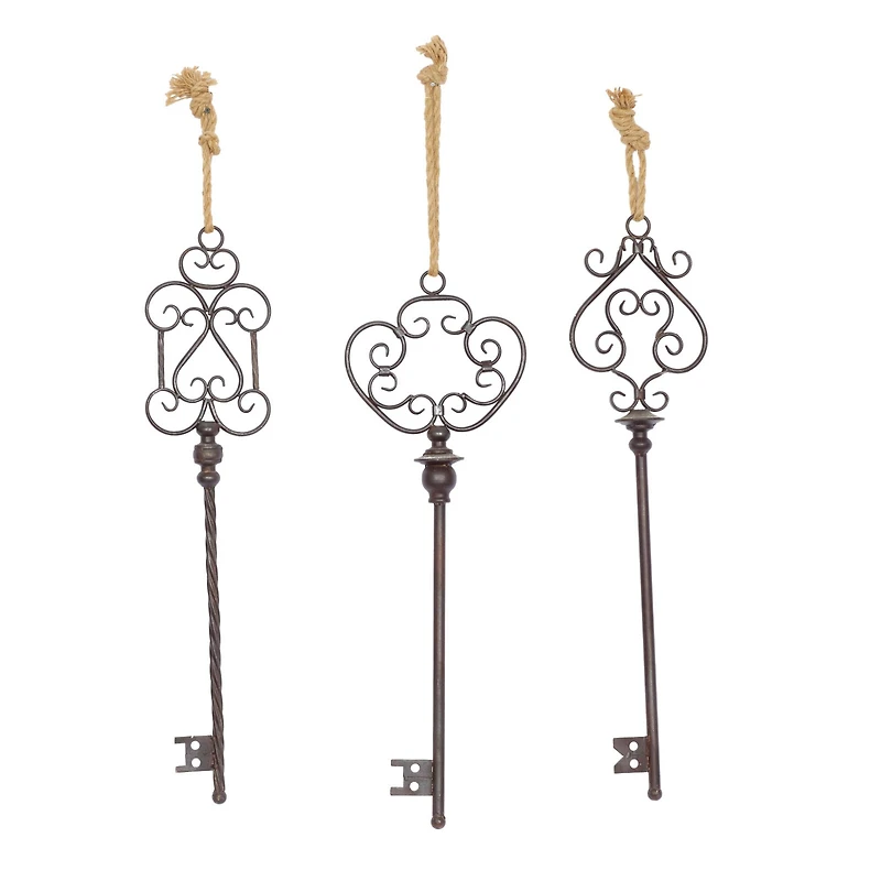 31" Black Metal Skeleton Key Industrial Wall Décor Set