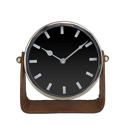 7" Silver Stainless Steel Clock with Leather Stand