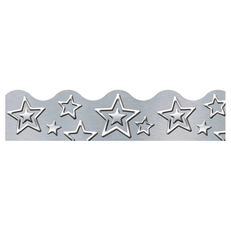 Trend Enterprises® Terrific Trimmers® I Heart Metal Silver Stars Border Trim, 234ft.