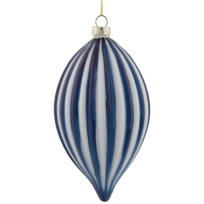 5.75" Blue and White Striped Finial Glass Christmas Ornament