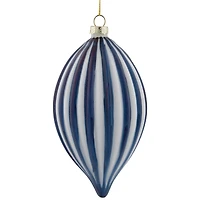 5.75" Blue and White Striped Finial Glass Christmas Ornament