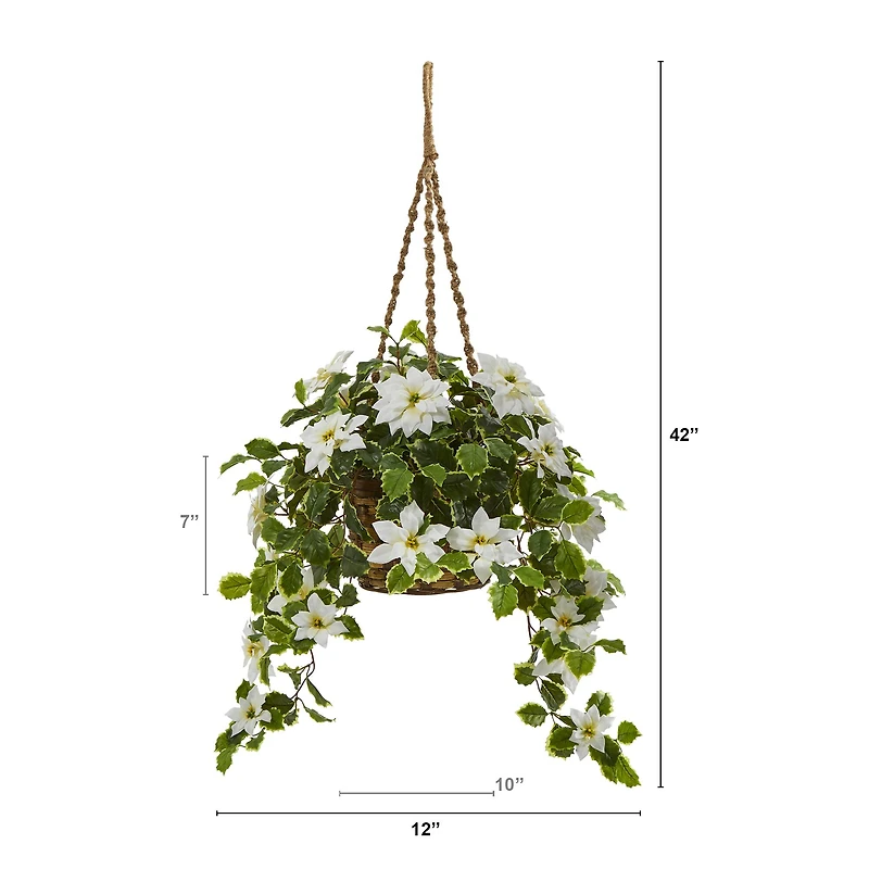 3.5ft. Real Touch Poinsettia and Variegated Holly Artificial Plant in Hanging Basket