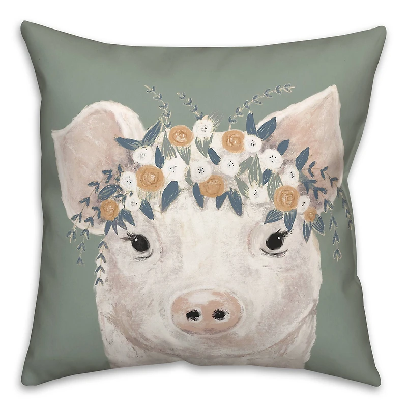 Pig With Flowers 18" x 18" Throw Pillow