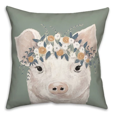 Pig With Flowers 18" x 18" Throw Pillow