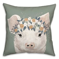 Pig With Flowers 18" x 18" Throw Pillow