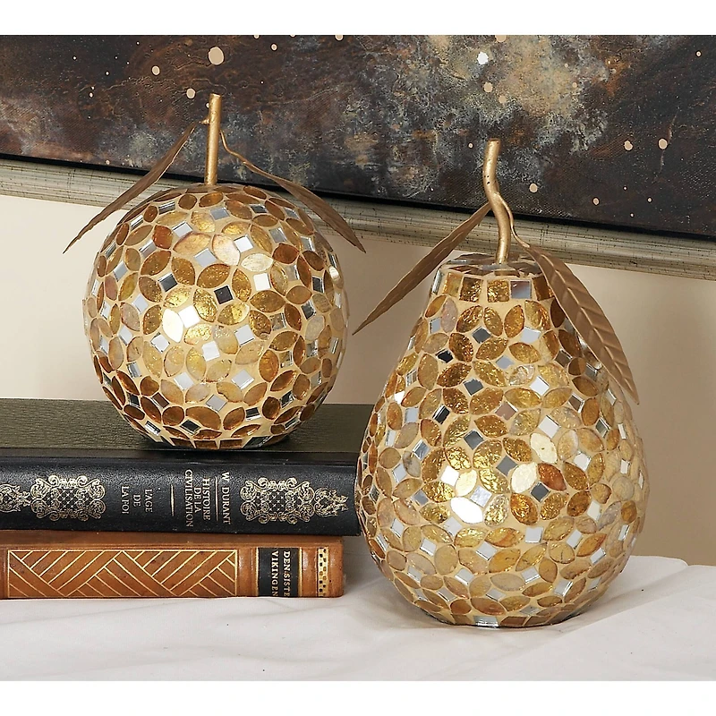 Gold Metal Glam Fruit Sculpture Set