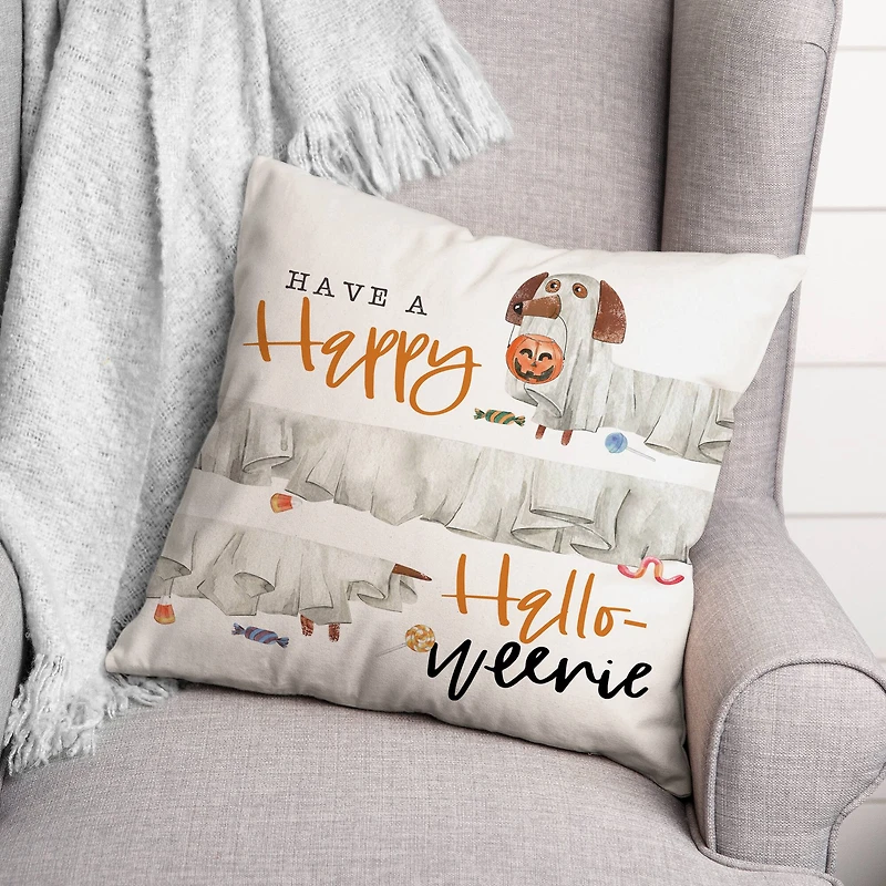 Have a Happy Halloweenie Throw Pillow