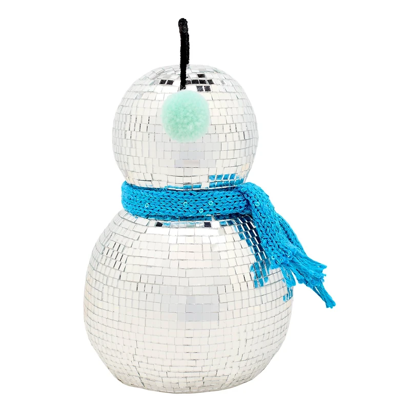 10" Disco Ball Snowman with Blue Scarf