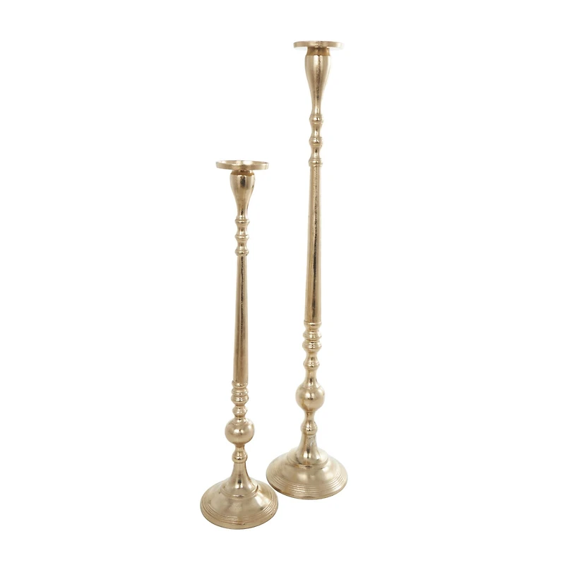 Gold Aluminum Tall Pillar Candle Holder Set