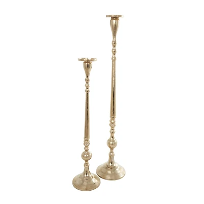 Gold Aluminum Tall Pillar Candle Holder Set