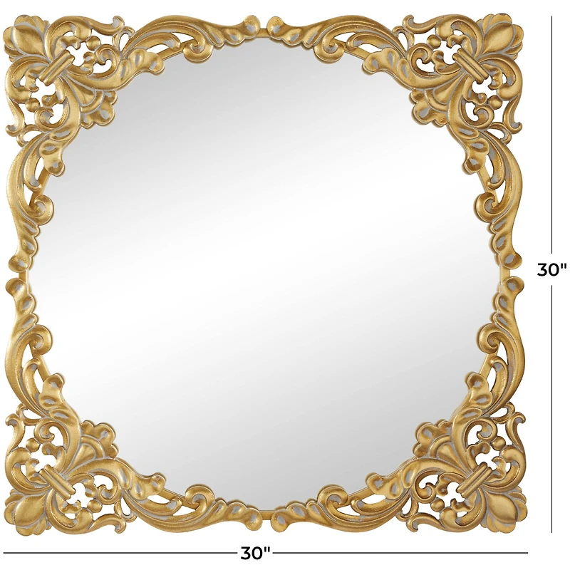 Gold Metal Carved Acanthus Floral Wall Mirror with Distressed Details 30" x 2" x 30"
