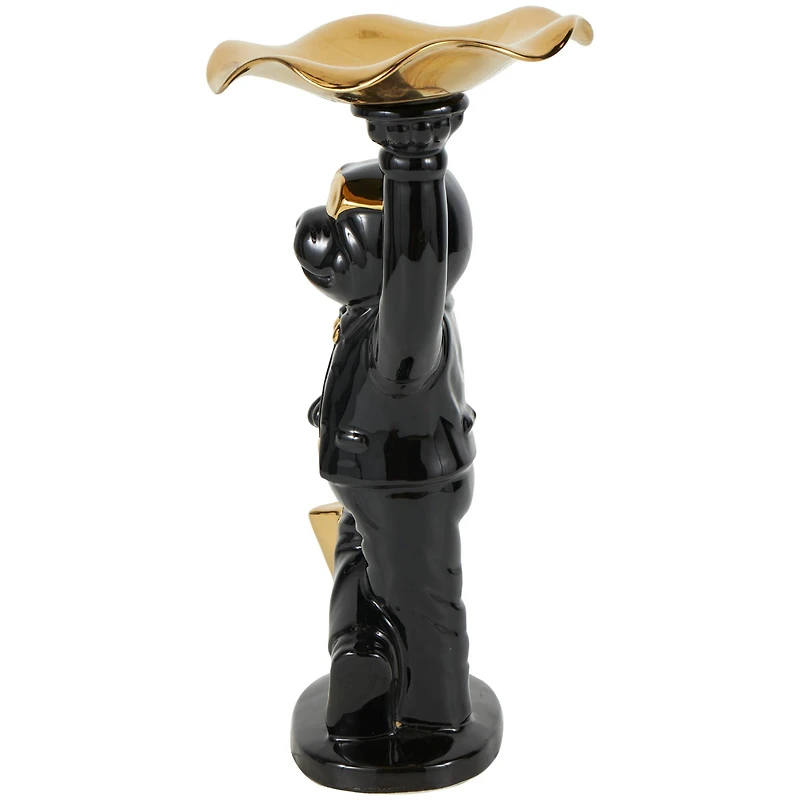 13.25" Black Ceramic Bulldog with Golden Accents Sculpture Décor