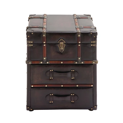 23" Dark Brown Faux Leather & Wood Traditional Cabinet