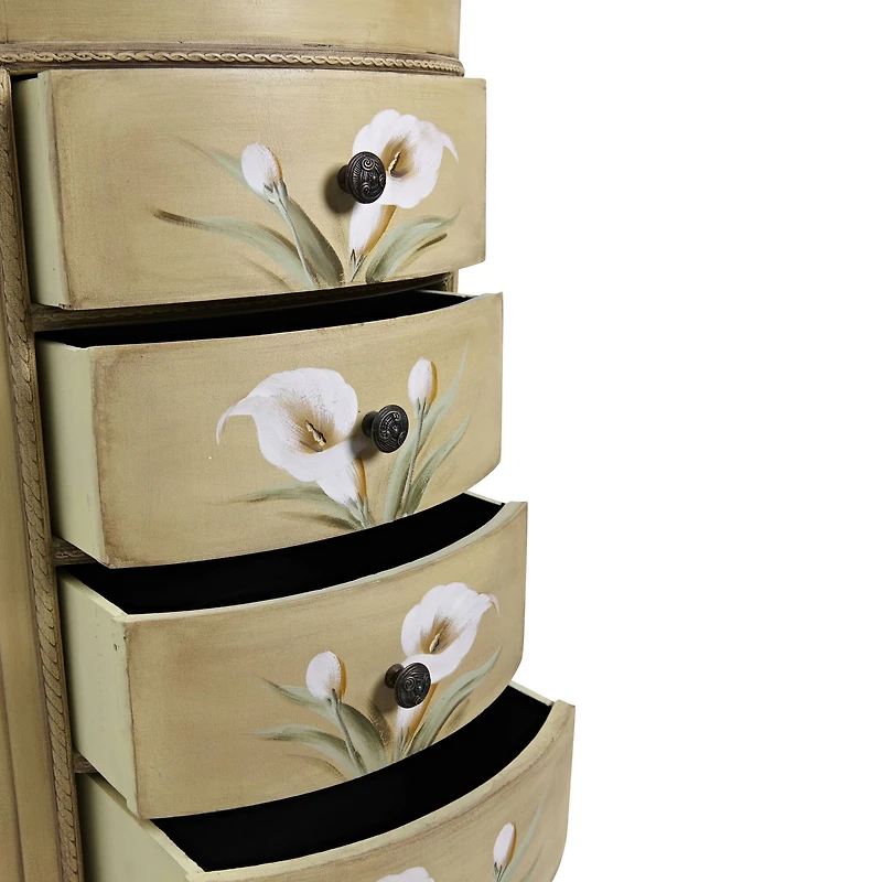 4-Drawer Antique Accessory Table with Calla Lily Floral Art