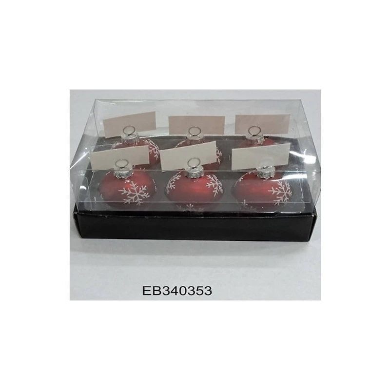 2" Red with Snowflake Accents Christmas Glass Ball Ornament Place Card Holders, 6 ct.
