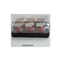 2" Red with Snowflake Accents Christmas Glass Ball Ornament Place Card Holders, 6 ct.