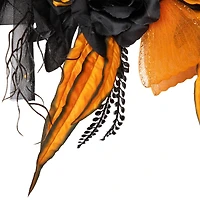 14" Skull with Black & Orange Roses Halloween Wreath