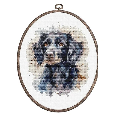 Luca-S The Border Collie Counted Cross Stitch Kit with Woodgrain Hoop