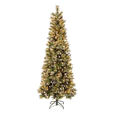 7.5ft. Pre-Lit Glittery Bristle® Slim Pine Artificial Christmas Tree, Clear Lights