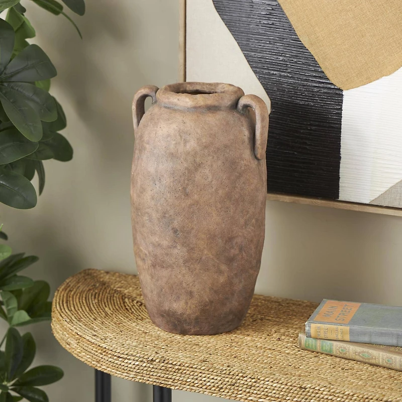 16.5" Copper Antique-Style Textured Ceramic Vase with Handles