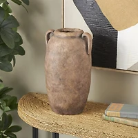16.5" Copper Antique-Style Textured Ceramic Vase with Handles