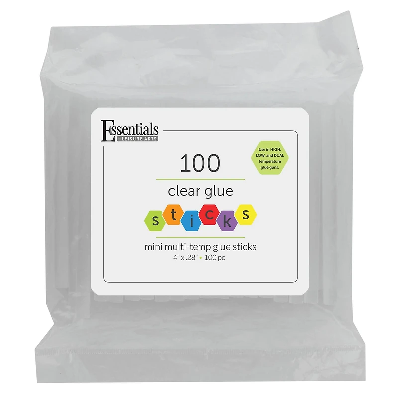 Essentials by Leisure Arts Clear Multi Temp Mini Glue Stick, 100ct.