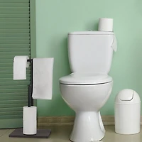 NEX™ Freestanding Iron Pipe Toilet Paper Holder with Solid Wood Base