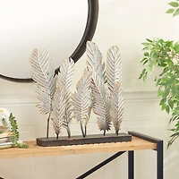 21" Gray Metal Contemporary Feather Sculpture