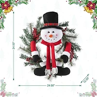 Glitzhome® 24" Snowman Flocked Pine Needle & Berry Wreath