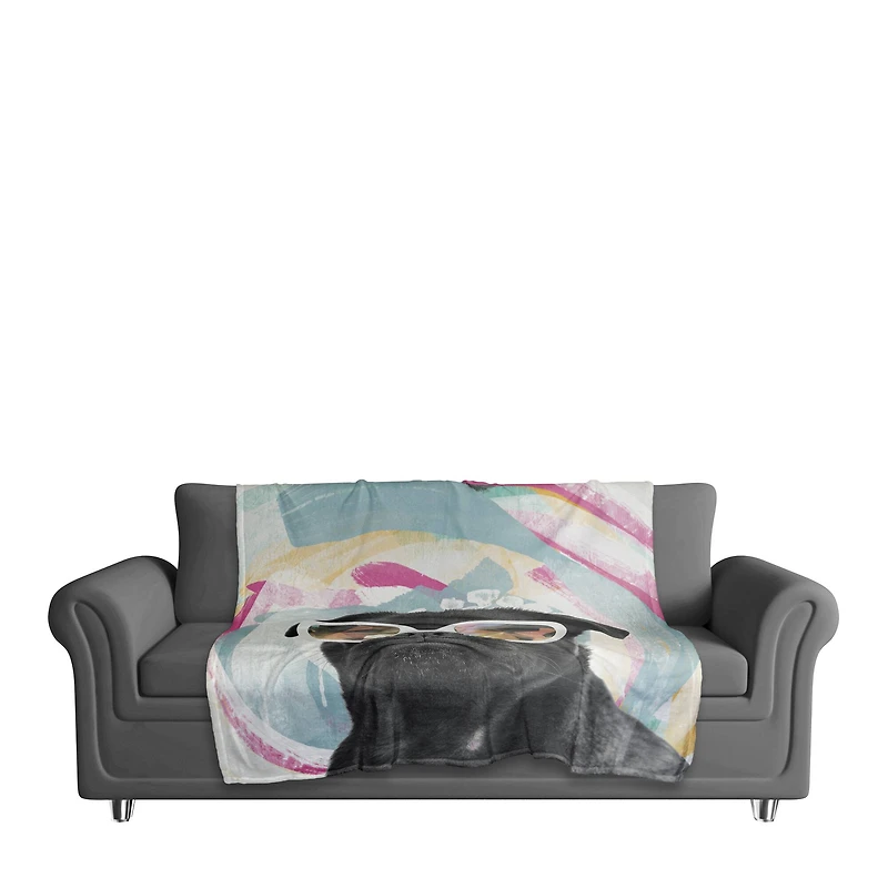 Kaleidoscope Pug 50" x 60" Coral Fleece Blanket